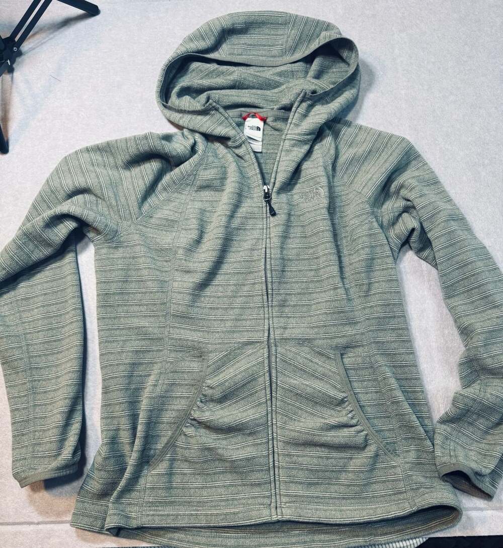 The North Face Women's Green Striped Full Zip Hoodie Sweatshirt Jacket Size L